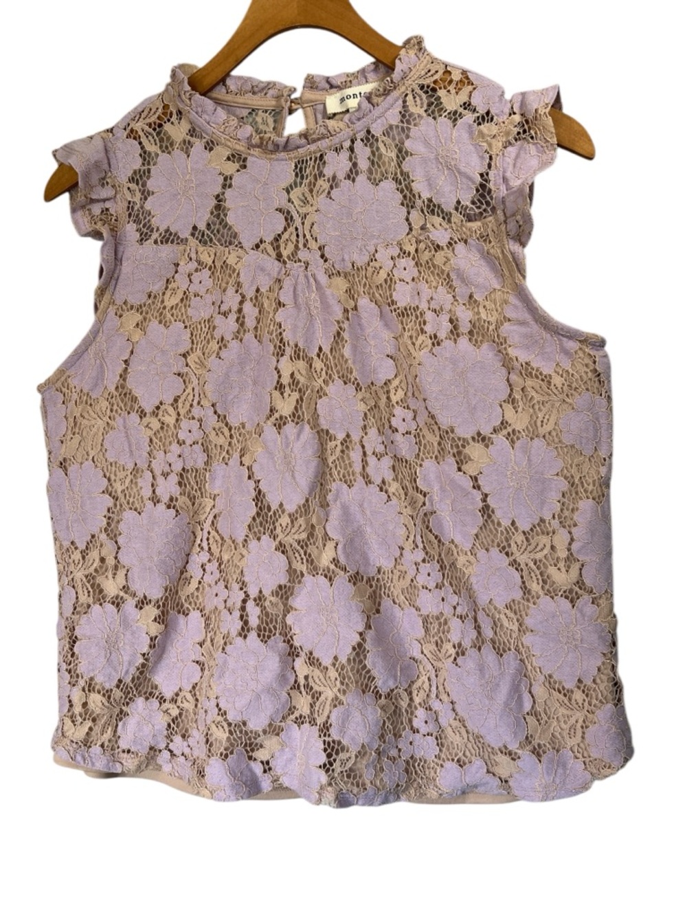 Monteau Floral Lace Babydoll Top Size M Lavender Neutral Whimsical Fairycore